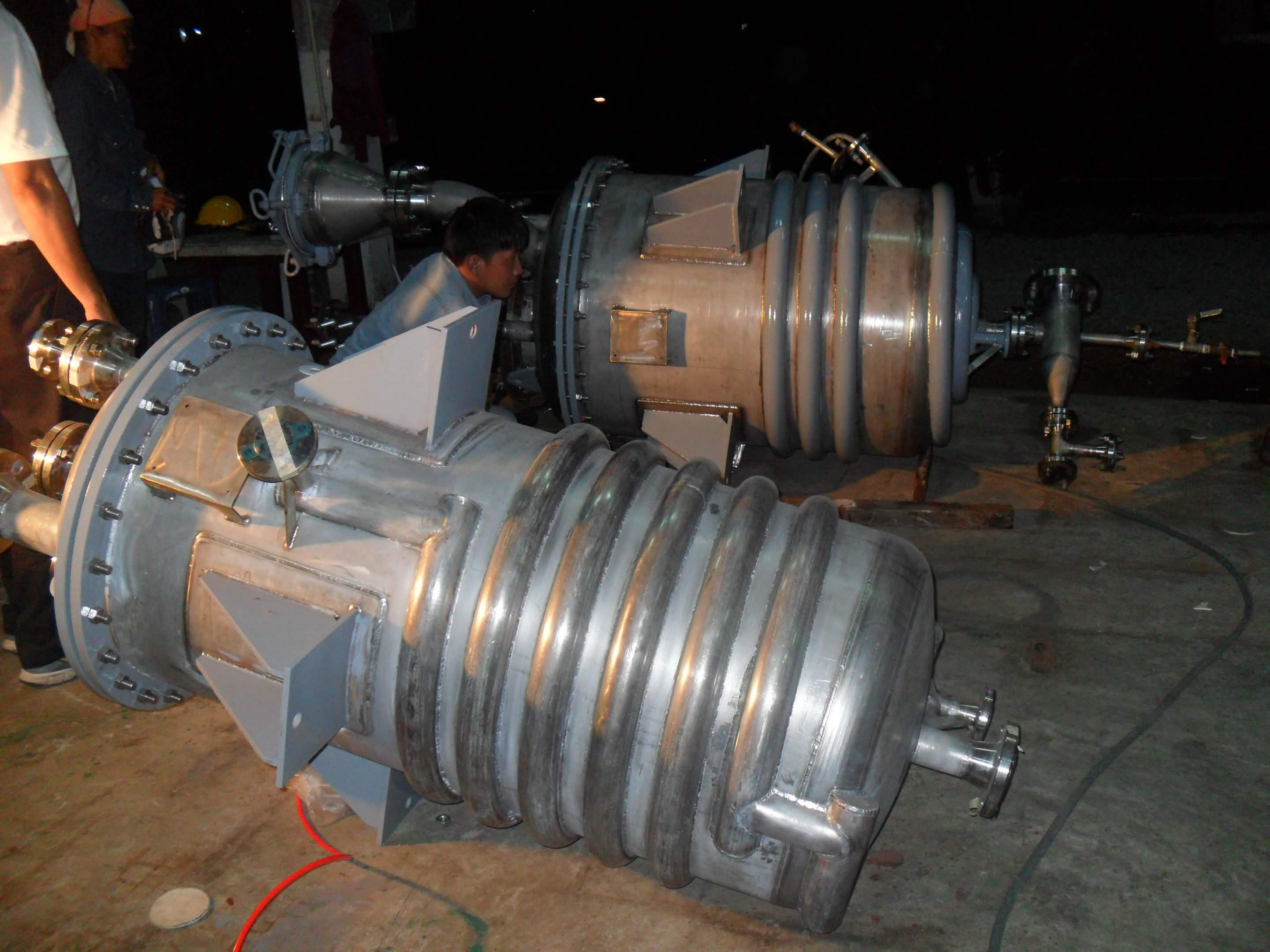 Stainless-steel expansion joints and bellows being assembled in the workshop